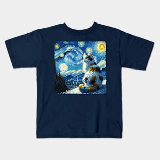 Turkish Van Starry Night Inspired - Artistic Cat Kids T-Shirt